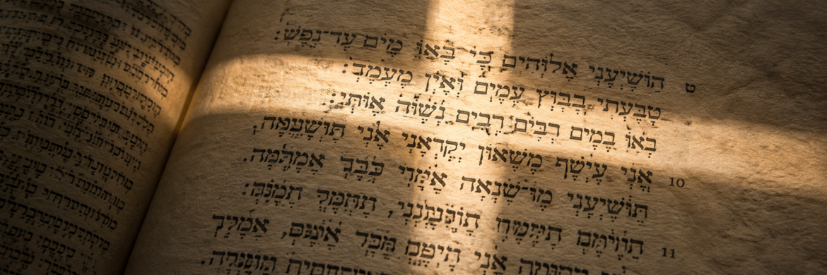 Hebrew text with cross-shaped shaft of light